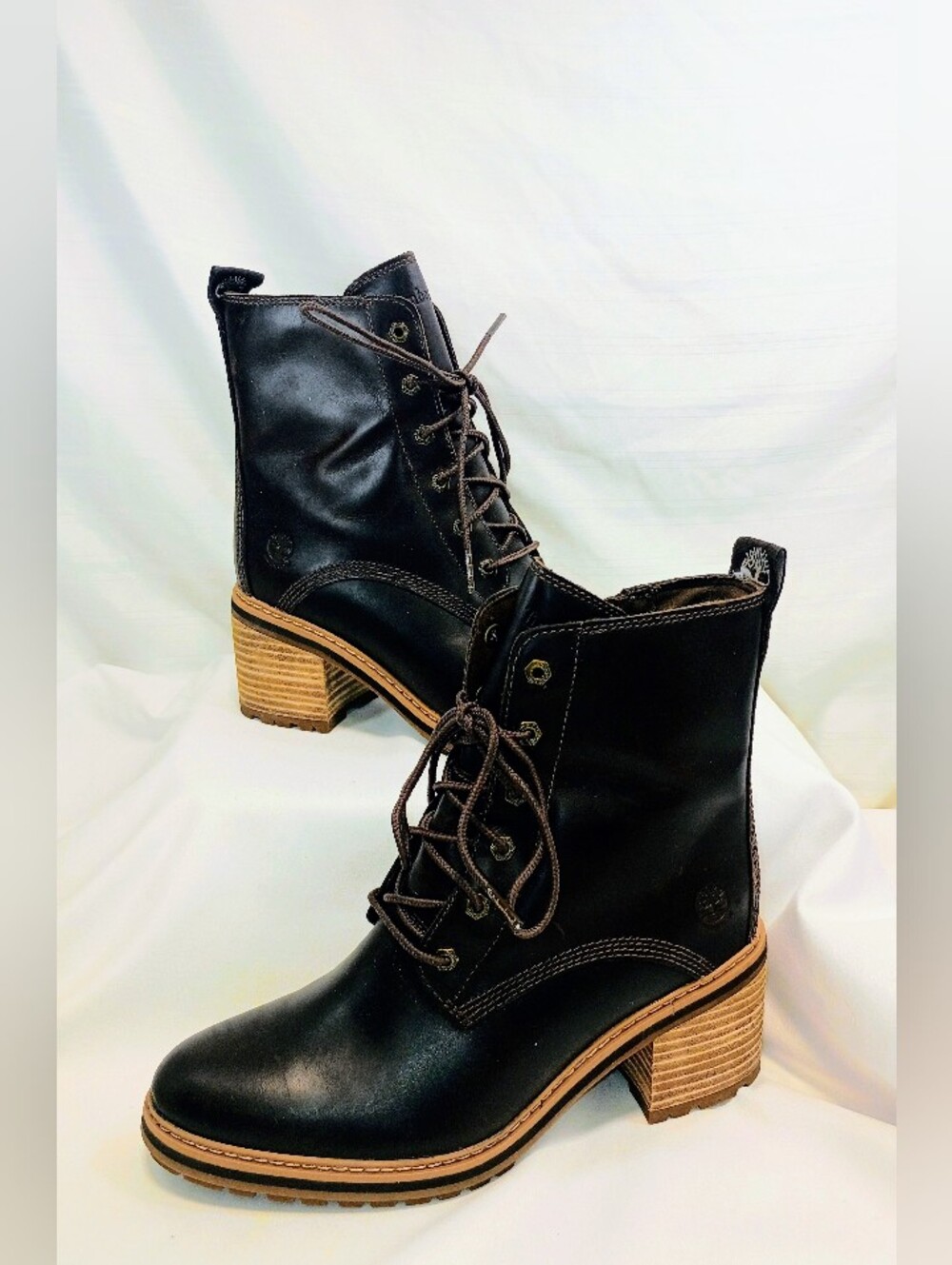 Timberland Sienna High Brown Leather Waterproof Block Heel Zip Boots Womens Sz 7